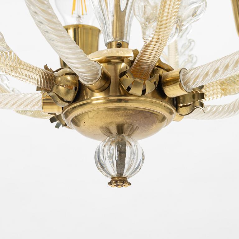 Fritz Kurz, a glass ceiling lamp, Orrefors, mid-20th Century.