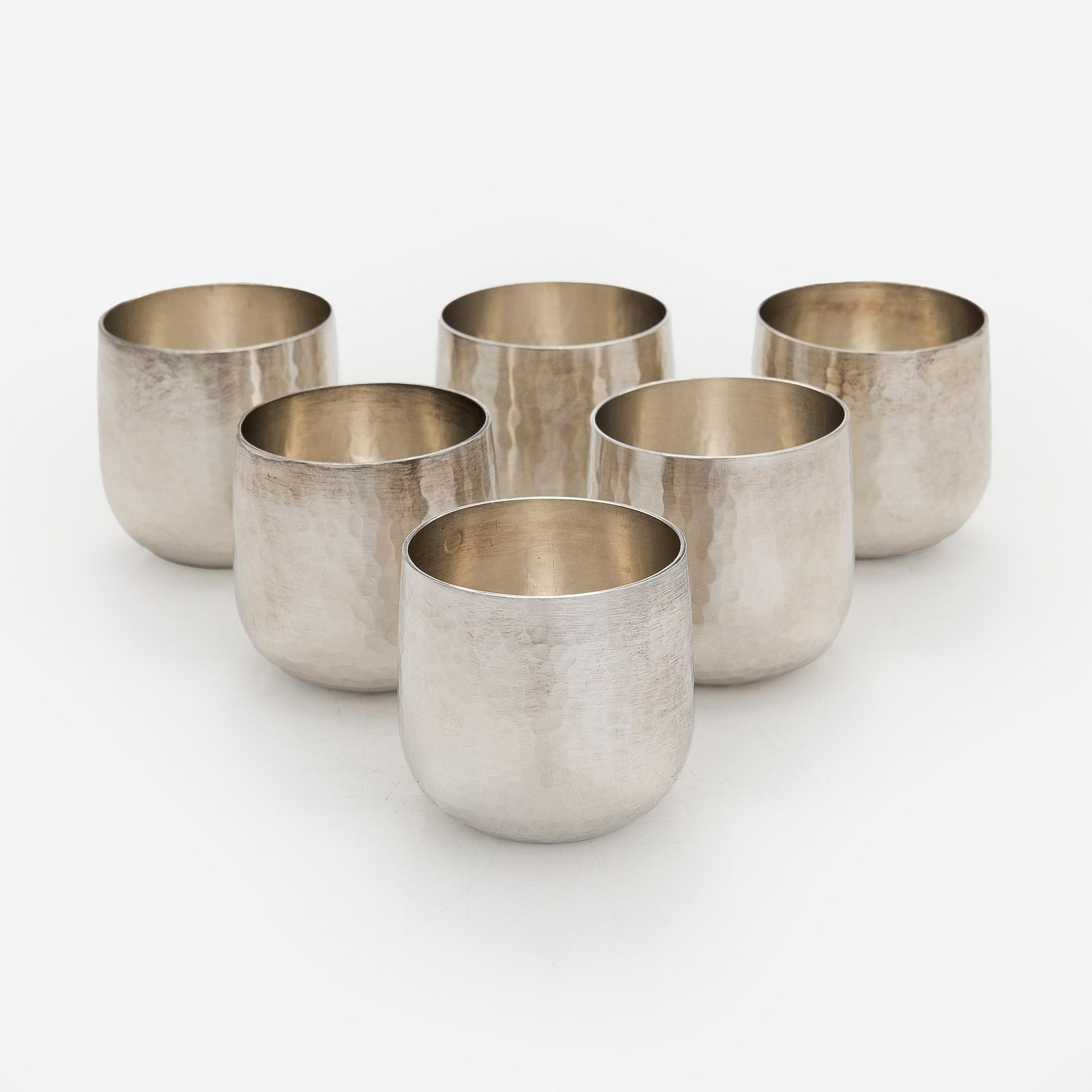 Tapio Wirkkala, pikareita, 6 kpl, sterlinghopeaa, Kultakeskus, Hämeenlinna 1973 ja 1974.