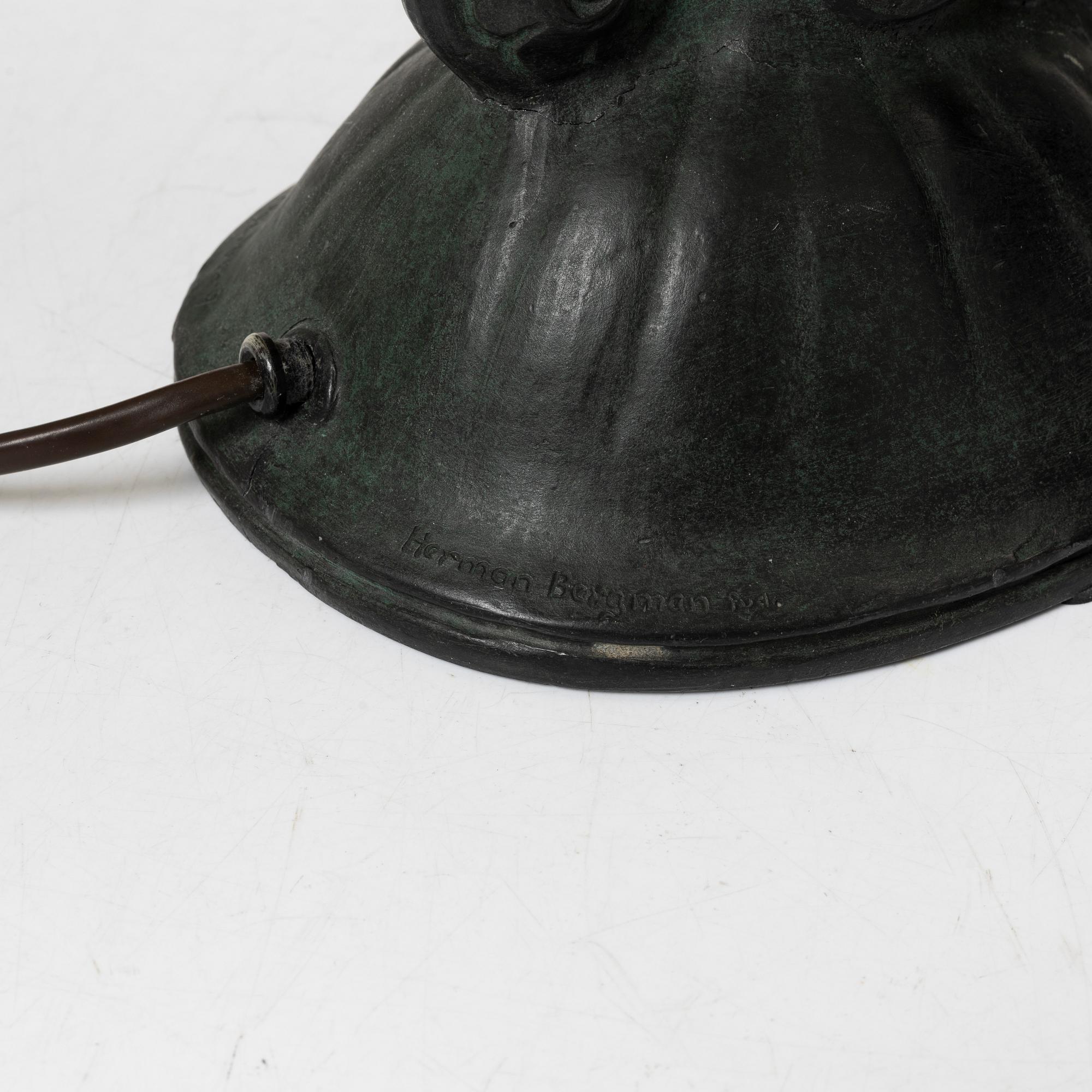 Carl Fagerberg, a ronze table lamp, Sweden, signed, presumably 1920's.