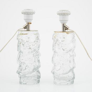 A pair of glass table lamps from Reijmyre, later part of the 20th Century.