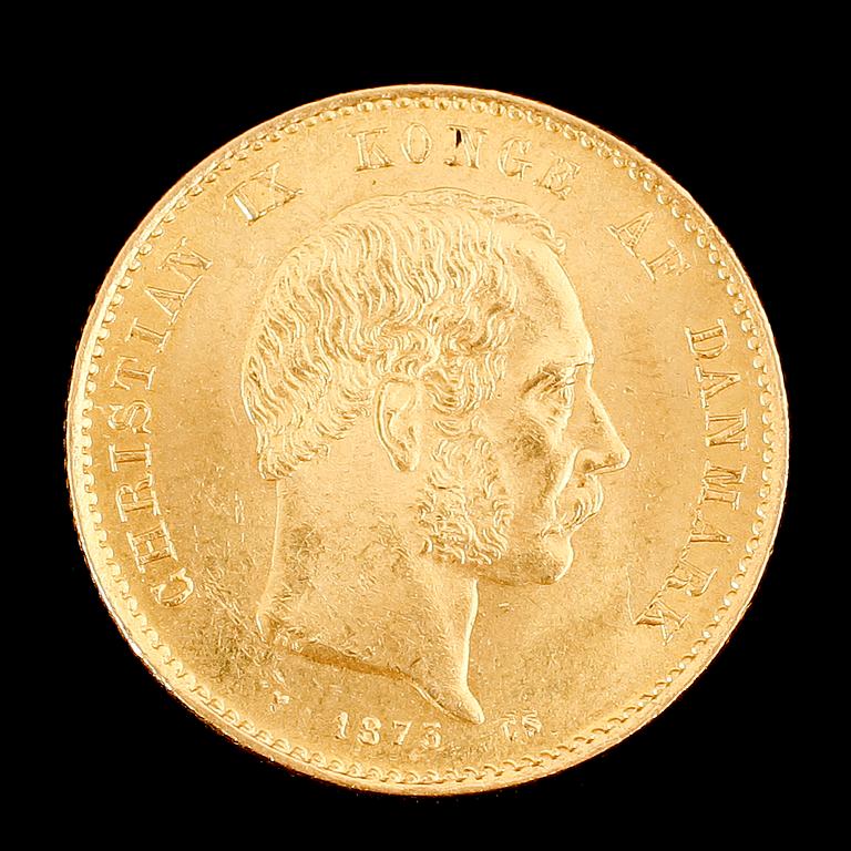 GULDMYNT, 20 kr, Christian IX, Danmark, 1873. Vikt ca 9 gram.