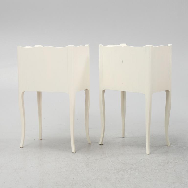 A pair of Rococo style bedside tables, mid 20th century.