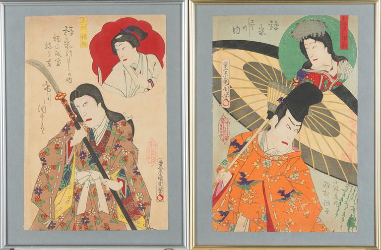 Toyohara Kunichika, puupiirros, 2 kpl, Japani.