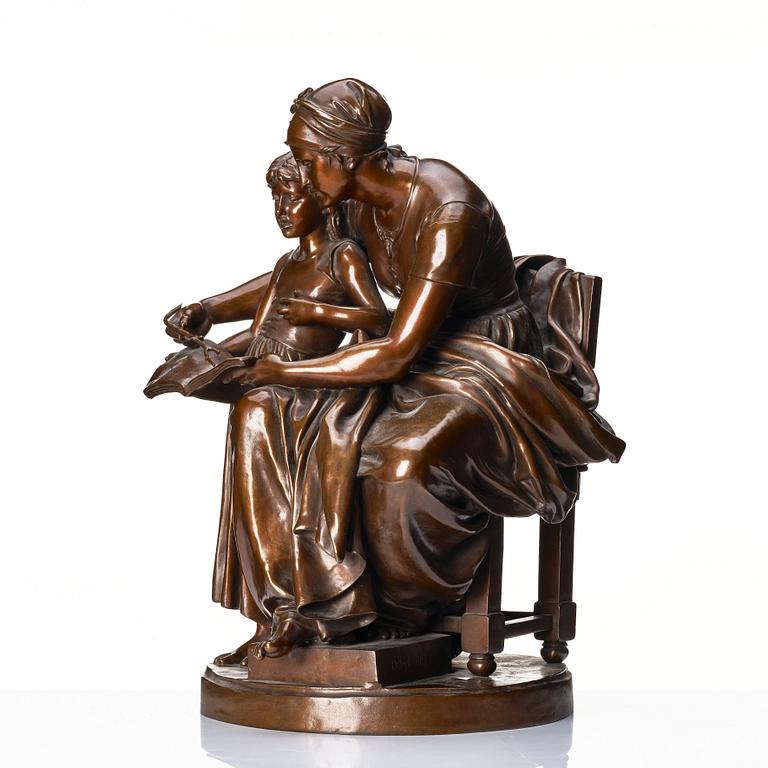 Eugène Delaplanche, a signed bronze sculpture.