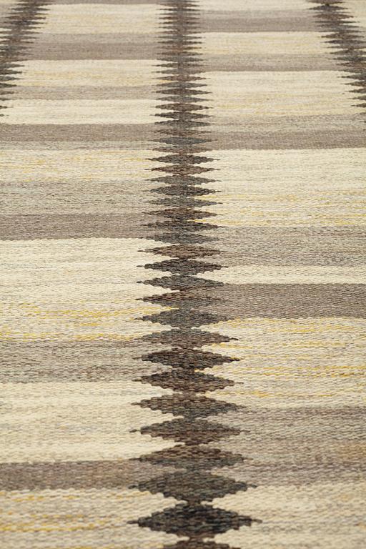 Berit Koenig, a carpet, "Viggen, grå", flat weave, ca 252-253,5 x 189-192 cm, signed SH BK.