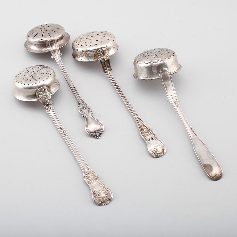 STRÖSKEDAR, 4 st, silver, svenska stämplar, 1800-tal. Vikt ca  235 gram.