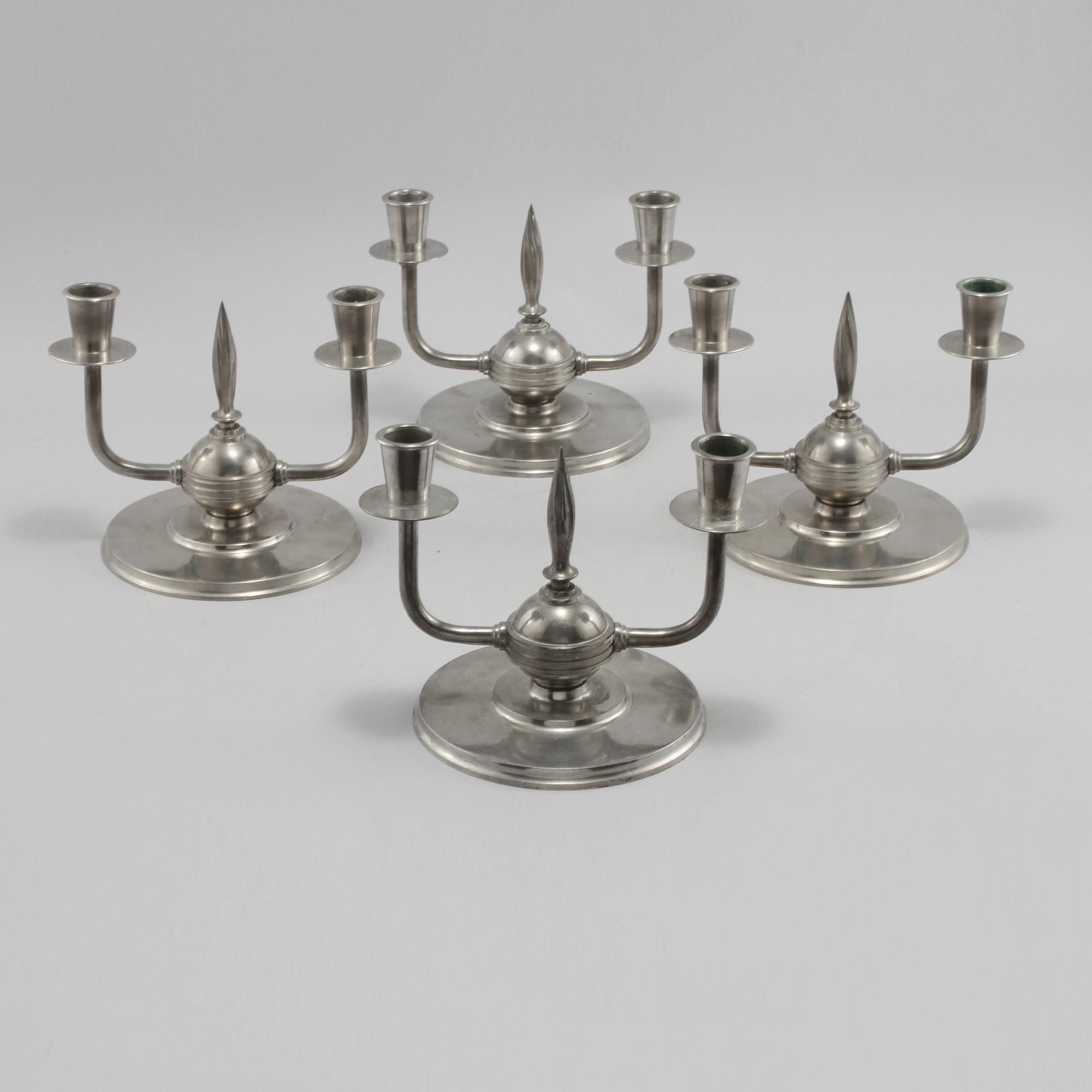 KANDELABRAR, 4 st, tenn, Norrhammars bruk, art deco, 1930-tal.