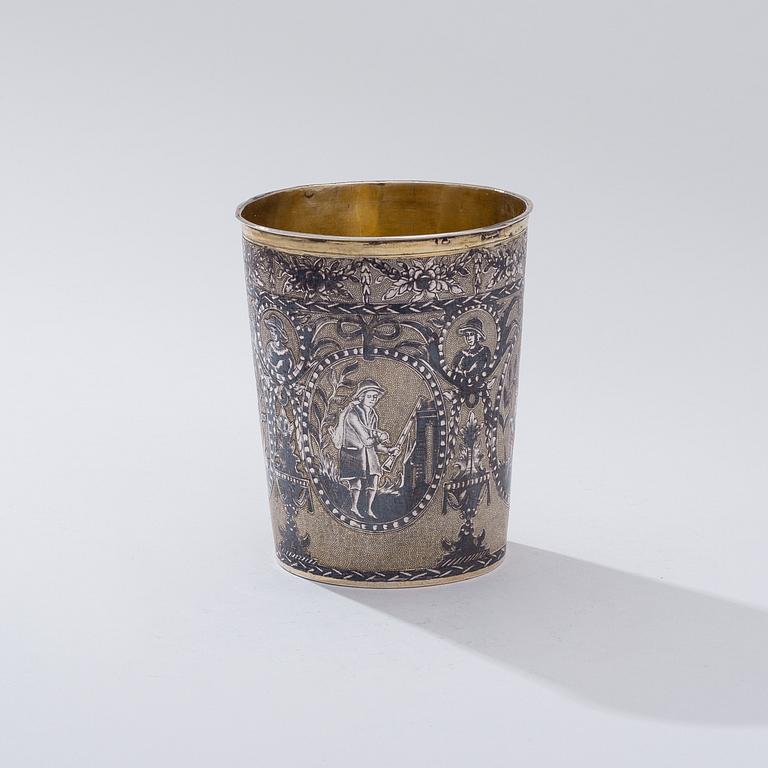 BÄGARE, förgyllt silver med niello dekor, Moskva 1804, oidentierad guldsmed, vikt 98 g.