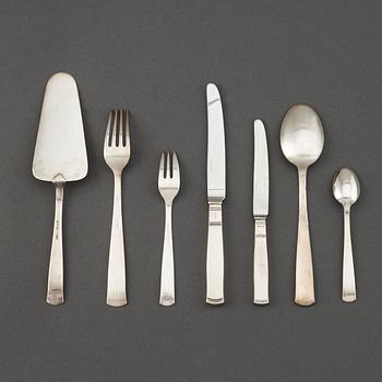 Jacob Ängman, a 66 piece "Rosenholm" silver part flatware service, maker's mark GAB, Stockholm, 1960/70s.