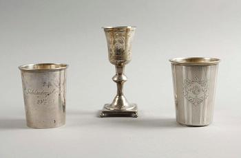 BÄGARE OCH KALK, 3 delar. Silver 1800/1900-tal.