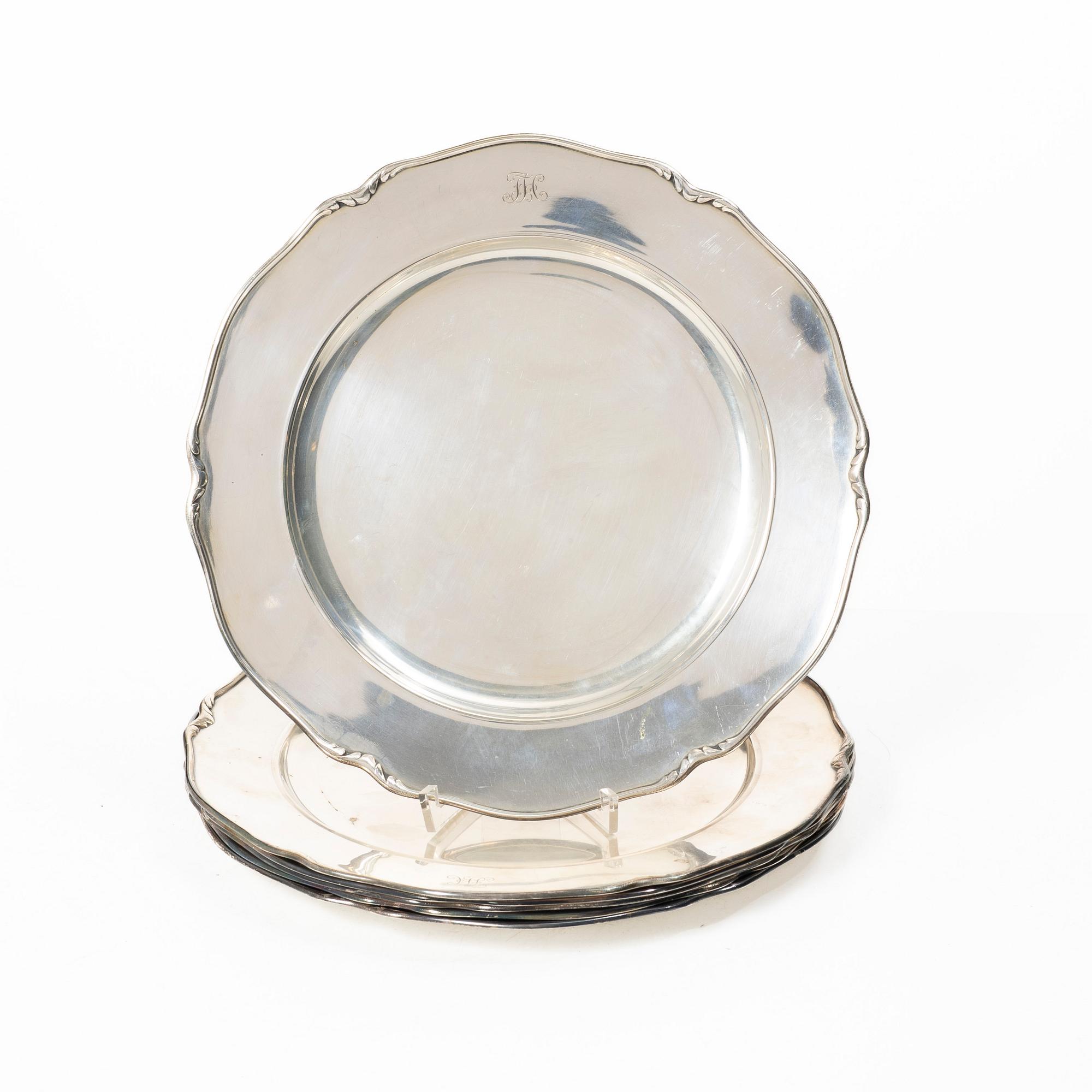 W.A. Bolin, Kuverttallrikar, 6 st, silver, Stockholm 1937.