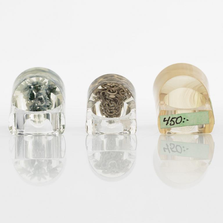 Siv Lagerström, three acrylic rings, 1970s.