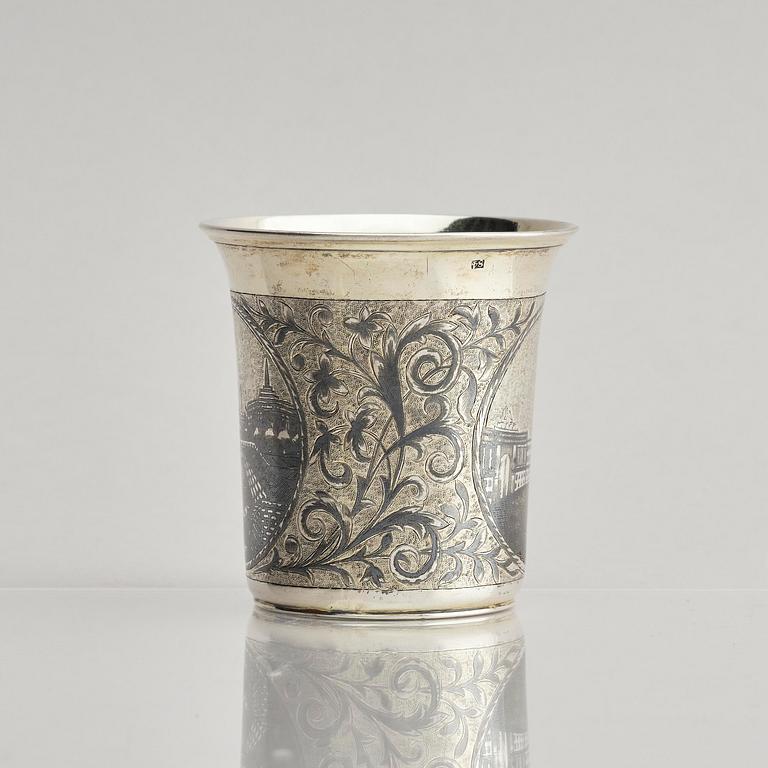 A Russian silver-gilt niello beaker, Moscow 1845. Unidentified maker. Assay master Andrey Antonovich Kovalsky.