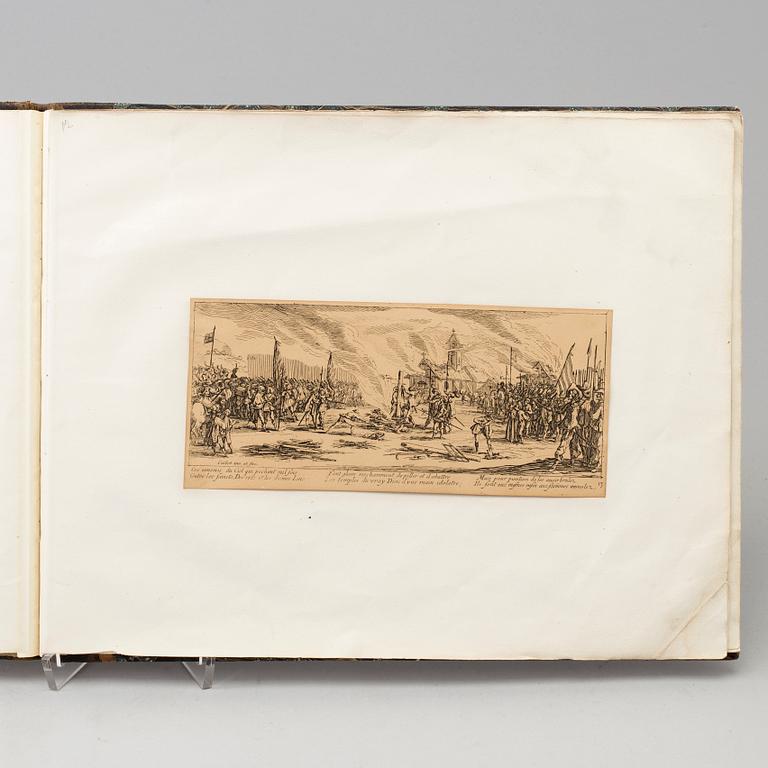 JACQUES CALLOT, Book, collection of 18 etchnings from Les miseres et les mal-hevrs de la gverre. 1633, later edition.