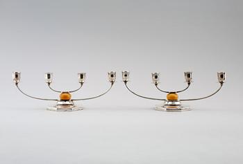 KANDELABRAR, 1 par, nysilver, Just Andersen, GAB, art déco, 1900-talets första hälft.