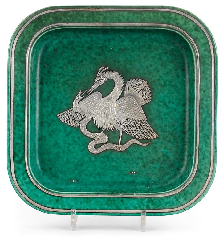 A Wilhelm Kåge ´Argenta´ stoneware dish, Gustavsberg, painted by Heinz Erret.