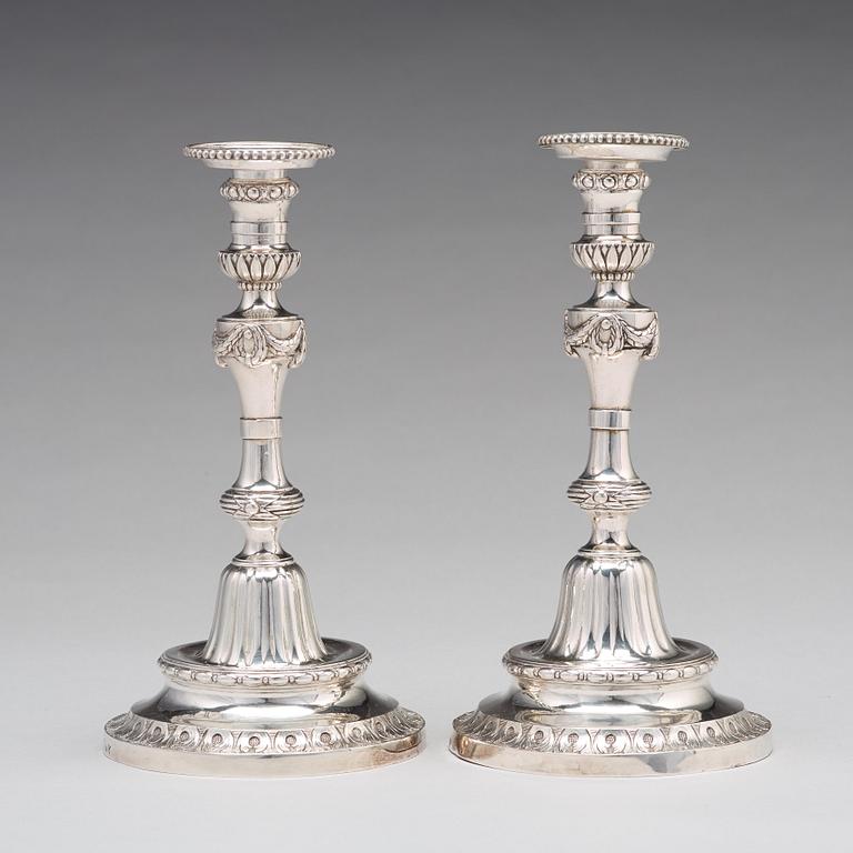 A pair of 18th century silver candlesticks, mark of Pehr Zethelius, Stockholm 1780.