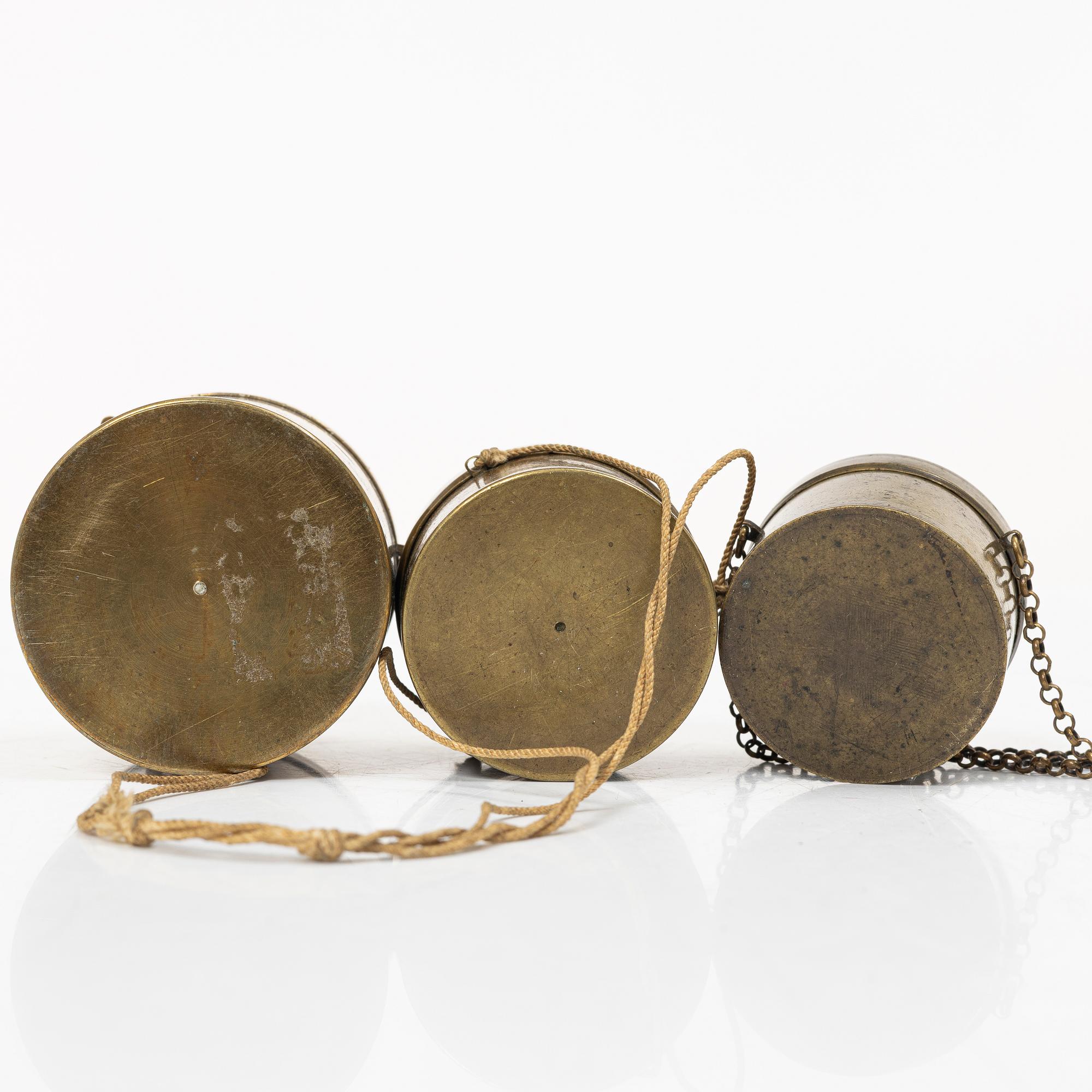 Mine compasses 3 pcs, one marked Rosén Falun, 19th century.