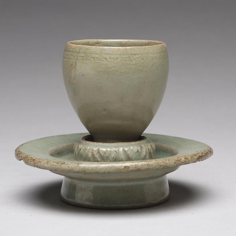 A celadon cup with stand, Korea, Koryo.
