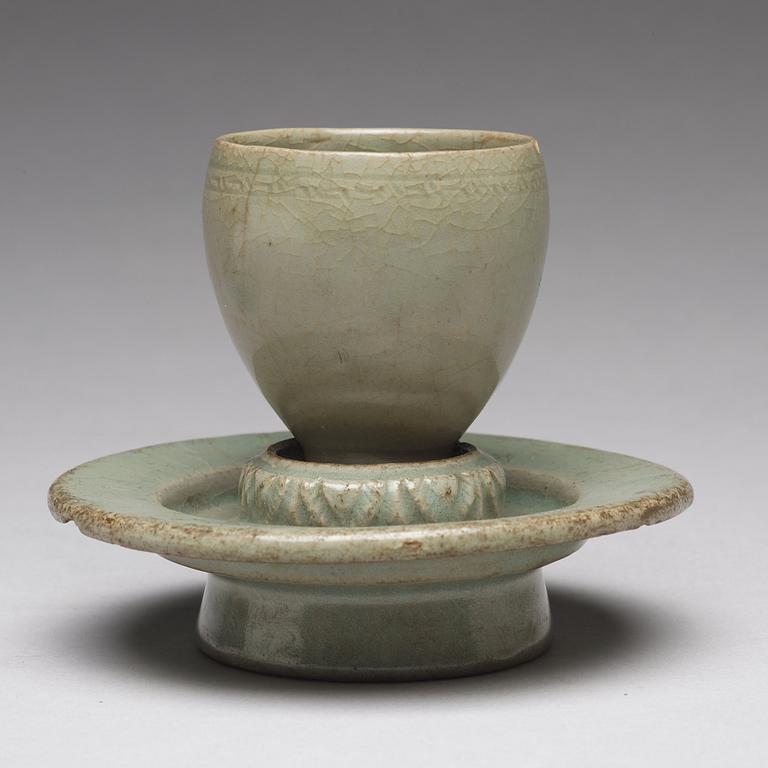 A celadon cup with stand, Korea, Koryo.