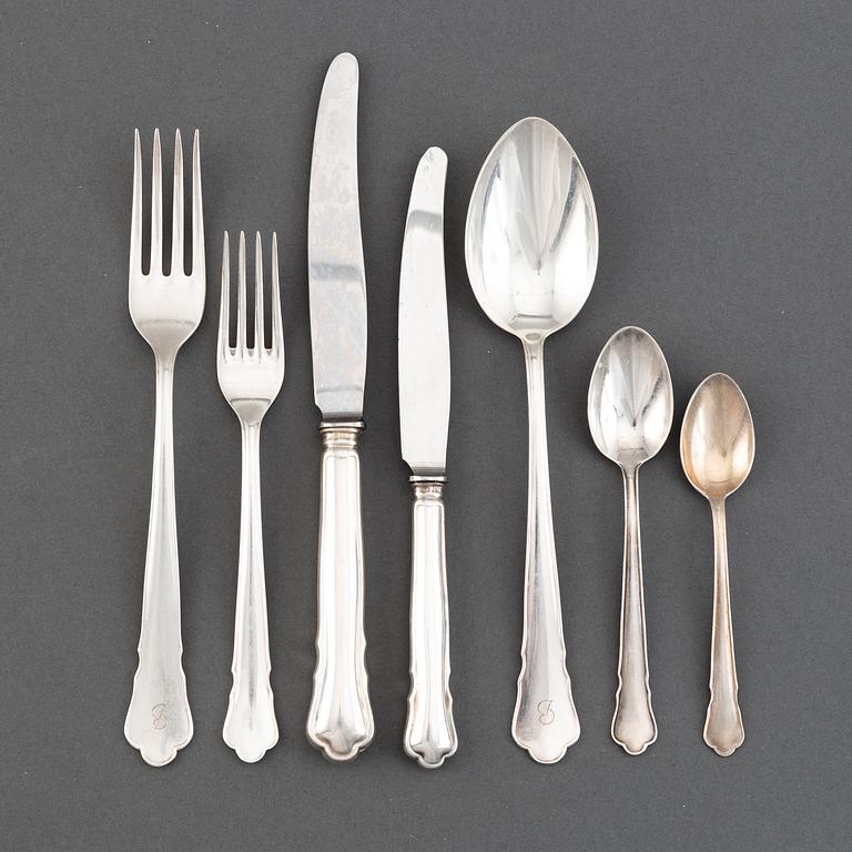 An 80 pcs Swedish "Chippendale" silver flatware service, maker's mark GAB, Stockholm, 1970s.