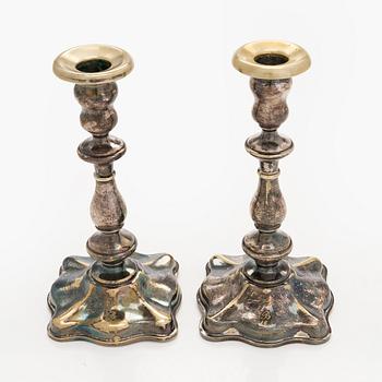 A pair of Fraget silver-plated candelsticks, Warsaw 1851-59.