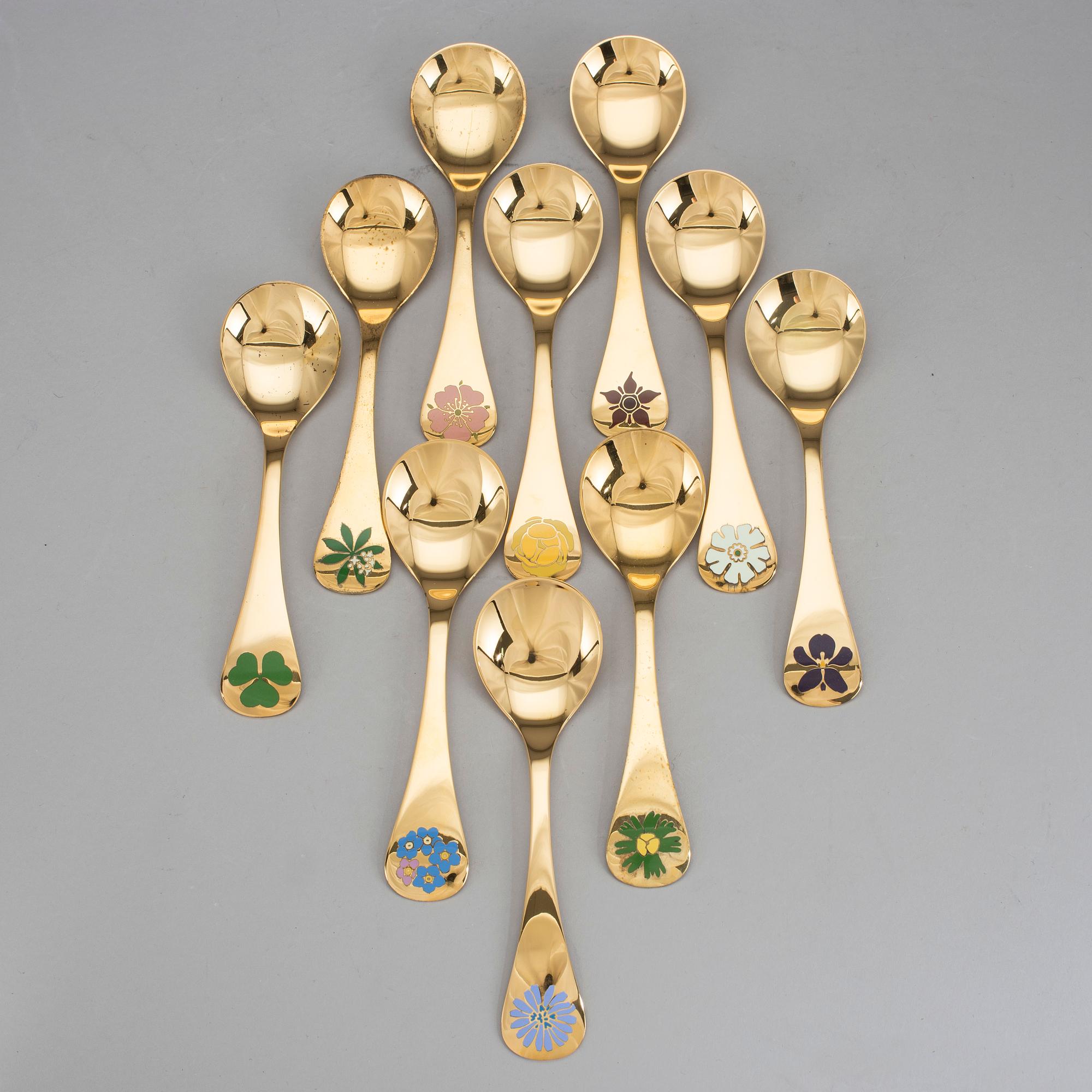 ÅRSSKEDAR, 10 st, förgyllt sterlingsilver, Georg Jensen, 1970/80-tal.