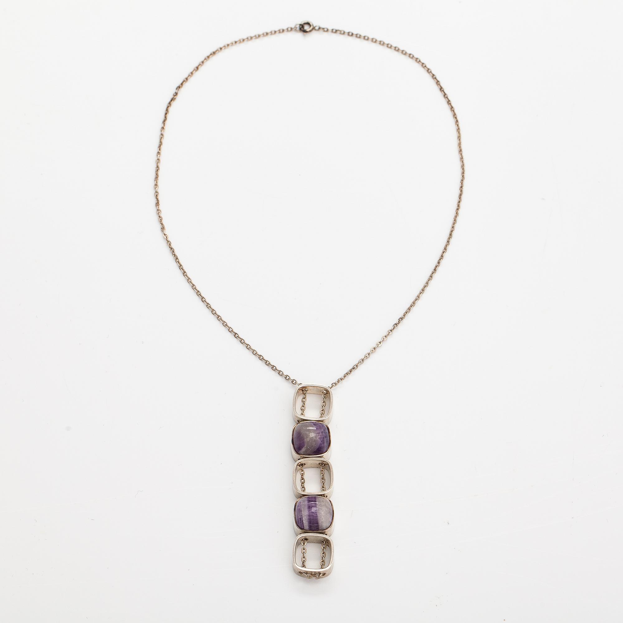 Elis Kauppi, A silver and amethyst necklace. Kupittaan kulta, Turku.
