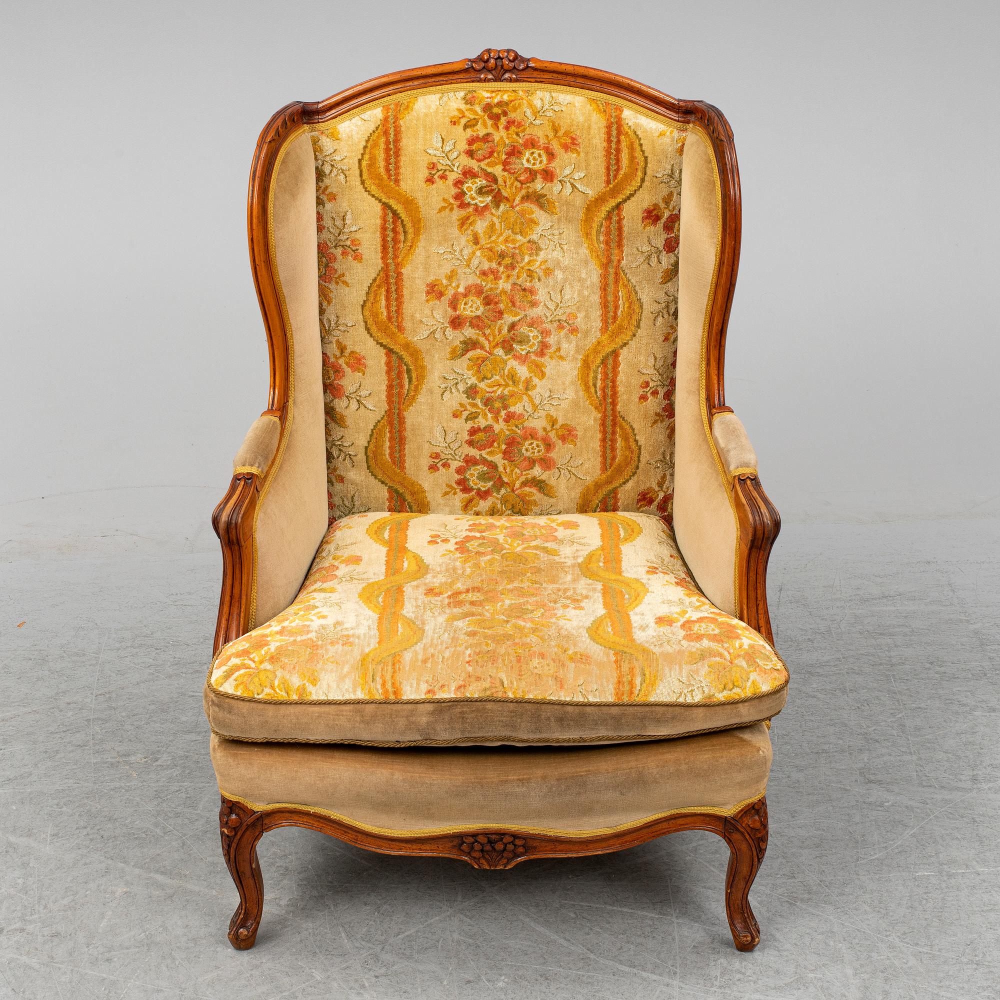 A mid 18th Century Louis XV  bergere chair, marked 'Philippe'.