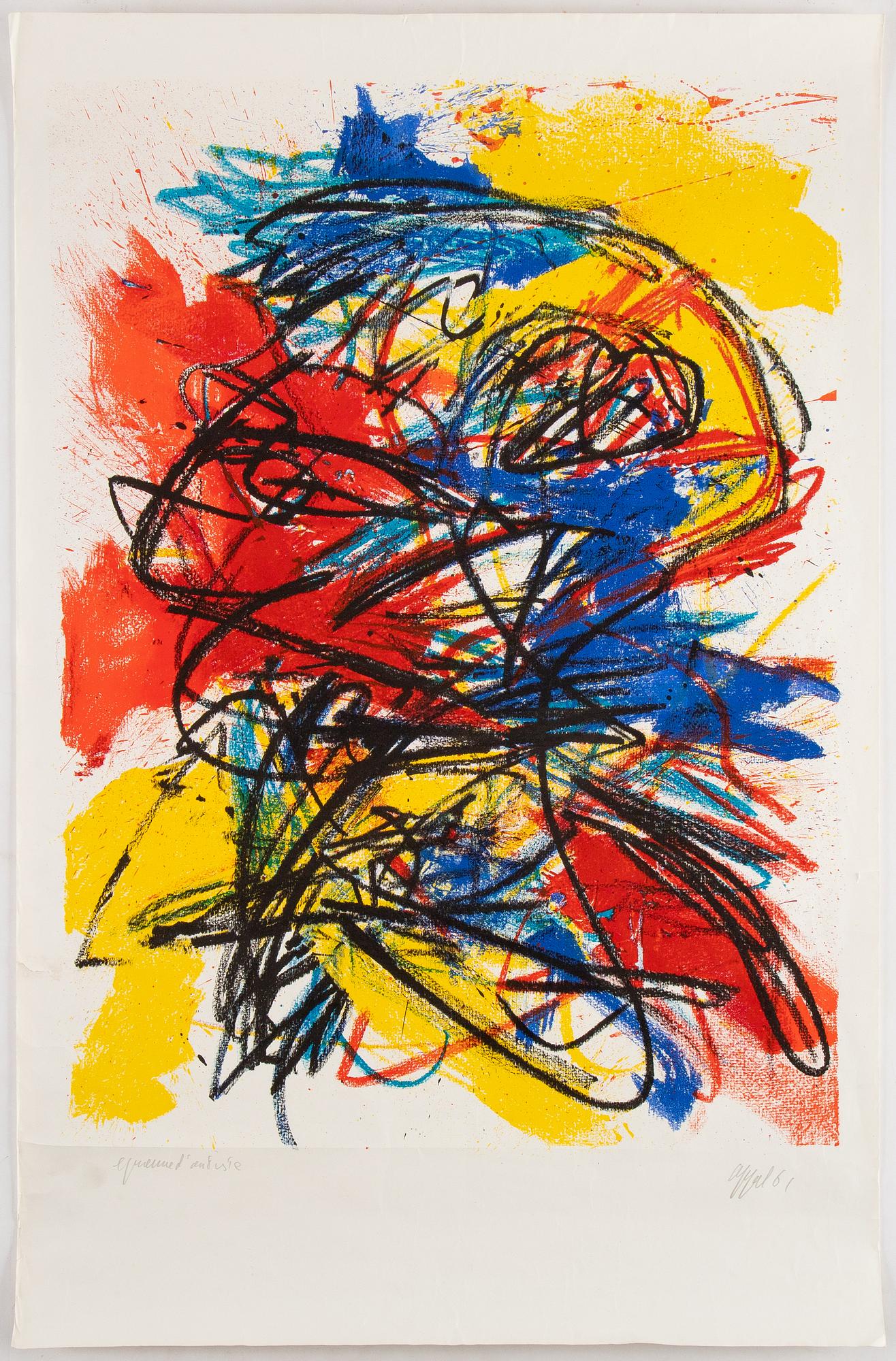 Karel Appel, lithograph in colors, 1961, signed, epreuve d'artiste.