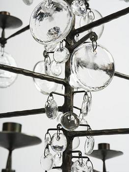 Erik Höglund, a wrought iron and glass chandelier, Boda Smide.