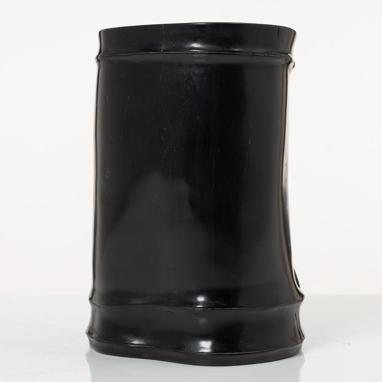 A hardwood bamboo shaped brushpot with a sceptre, China, 20th century.