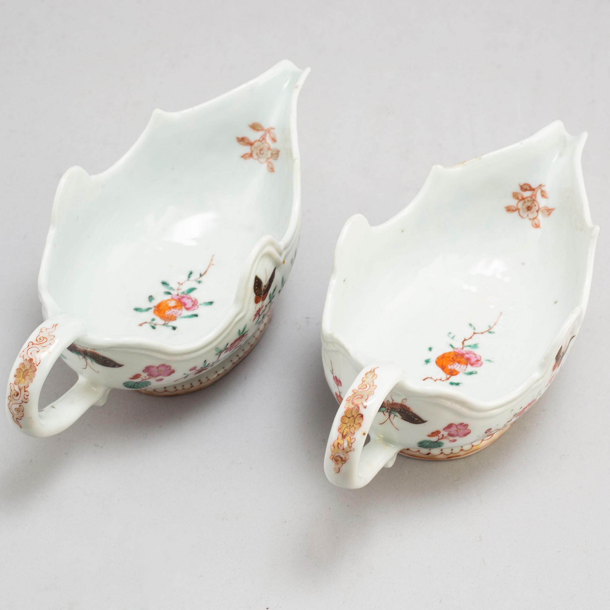 A pair of famille rose sauce boats, Qing dynasty, Qianlong (1736-95).