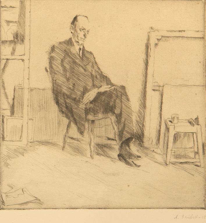 Axel Fridell, etsning signerad och daterad 15.