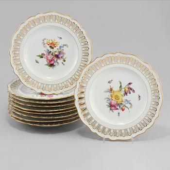 TALLRIKAR, 10 st, porslin, Meissen, 1800/1900-tal.