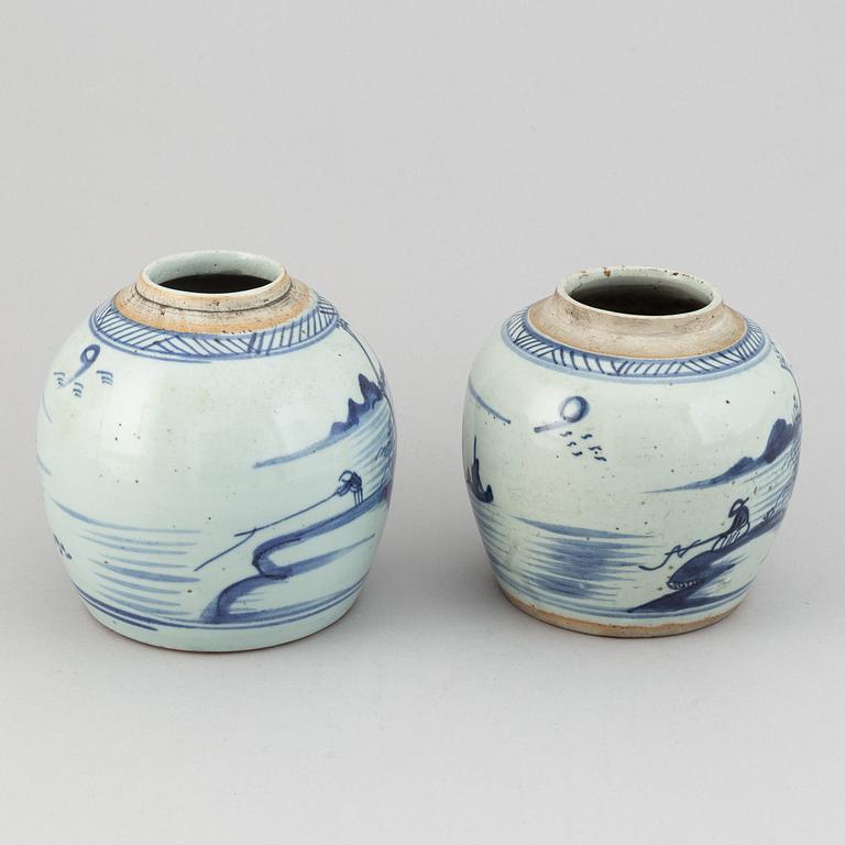 Two blue and white jars, Qing dynasty, 19th Century.