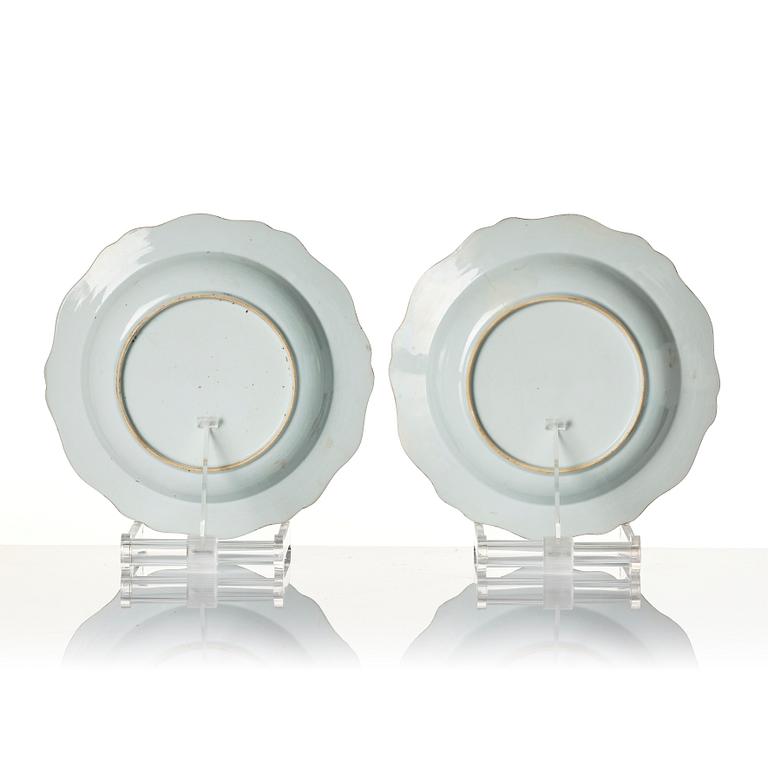 A pair of Chinese famille rose armorial plates, Qing dynasty, Qianlong (1736-95).