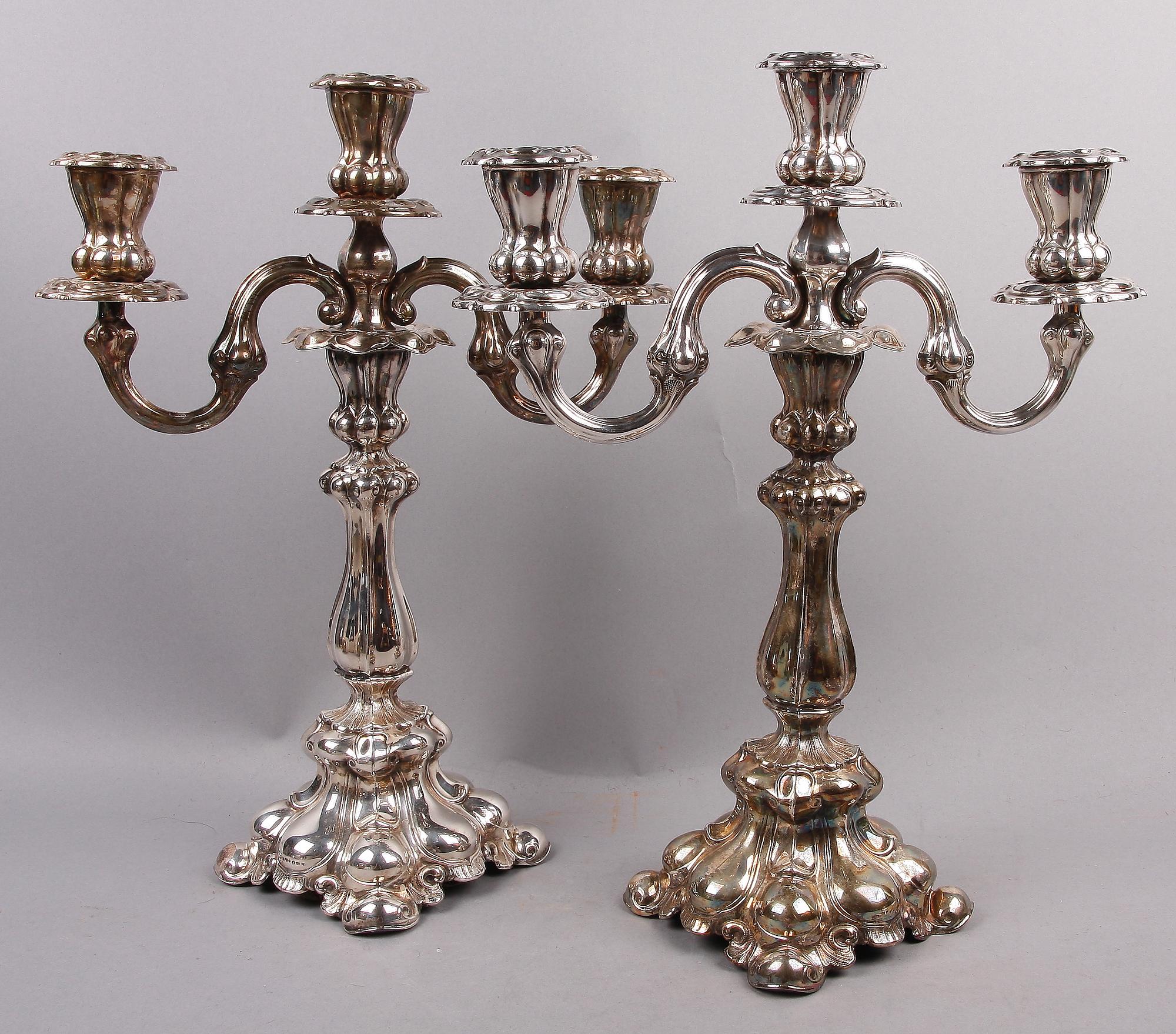 KANDELABRAR ett par, silver, rokokostil. C G Hallberg, 1946.