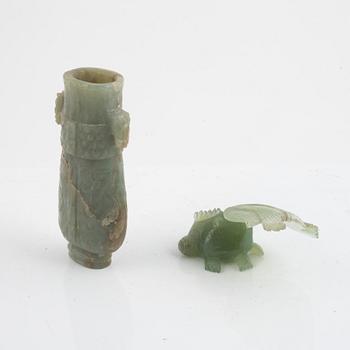 A Chinese archaic stone vase and a stone figure, 20th century.