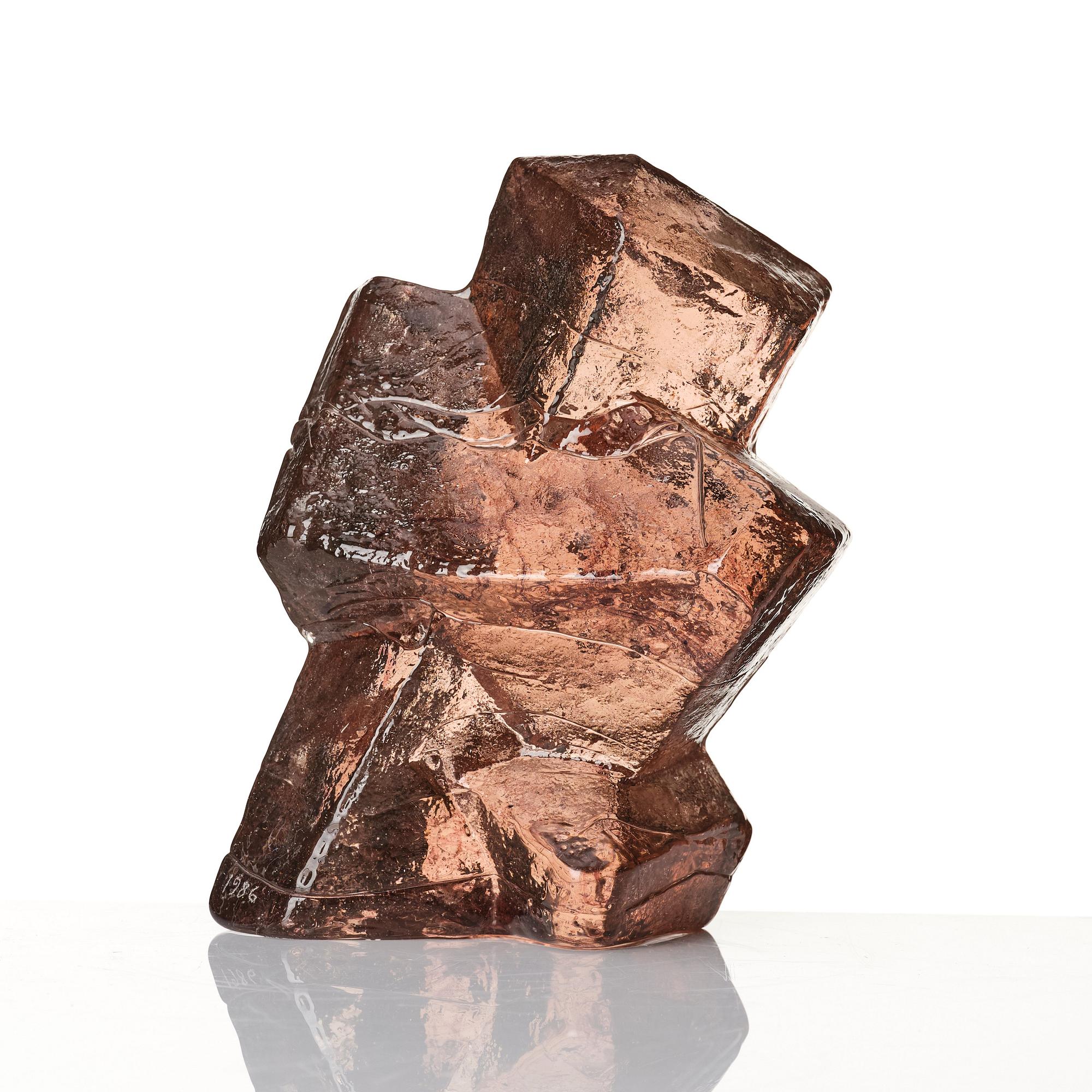 Edvin Öhrström, two cast glass sculptures, Lindshammar glassworks, one dated 1986.