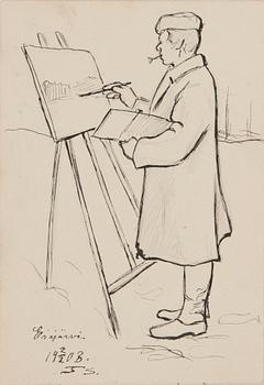 Santeri Salokivi, Teckningar, 5 st, Mansporträtt och Landskap.