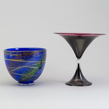 WILKE ADOLFSSON, two glass bowls, signed and dated 92 and -02.