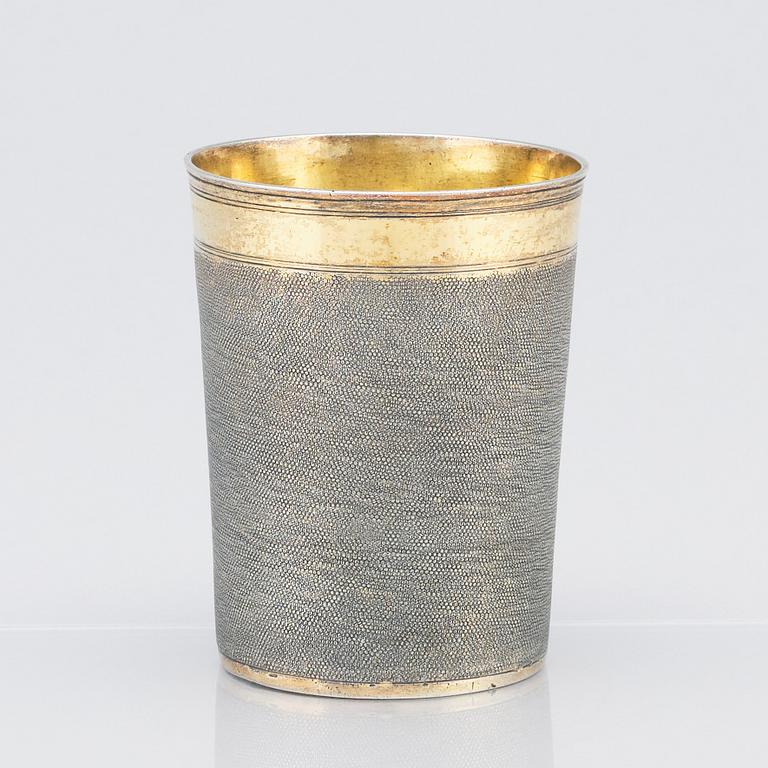 A German 17th Century parcel-gilt silver beaker, mark of Marx Burmeister (1630/31-1658), Nürnberg.