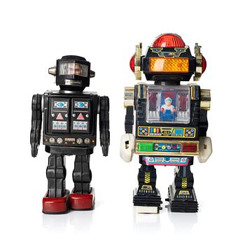 243. Two toy robots; Sonai 1985, Taiwan and Super Astronaut Horikawa, Japan 1963.