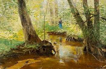 Olof Hermelin, Landscape with Woman by a Stream with a Swimming Grass Snake.