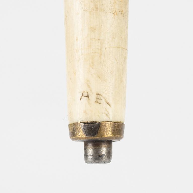 Anton Enarsson, a reindeer horn, birch and pewter walking stick, signed AE and dated 1965.