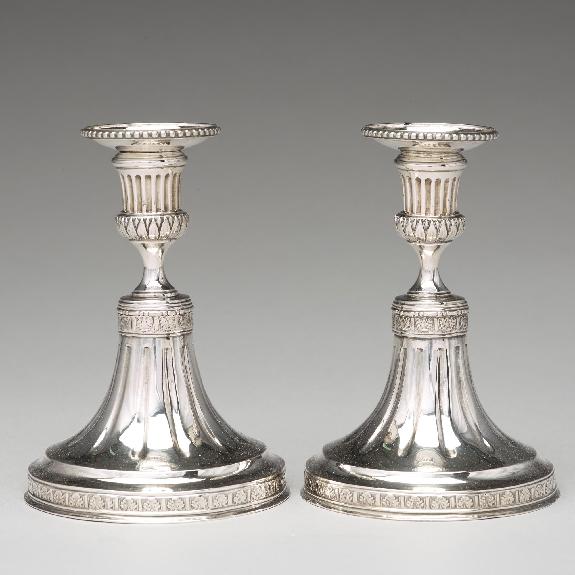 A pair of Swedish 18th century silver candlesticks, mark of Pehr Zethelius, Stockholm 1783.