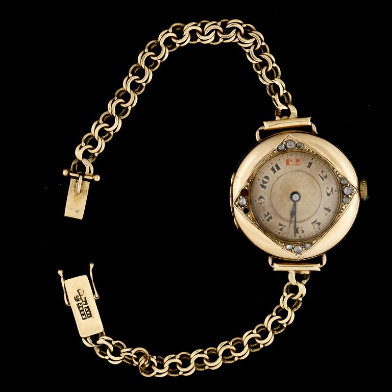 ARMBANDSUR, dam, och länk 18k guld. Totalvikt 24g.