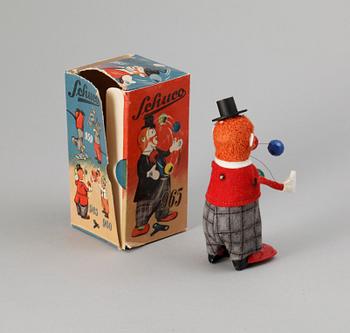 SCHUCOFIGUR, Tyskland, ca 1950. Jonglerande clown.