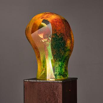 Kjell Engman, a unique sandblasted glass sculpture, Kosta Boda, Signed.